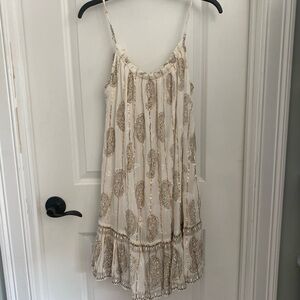 Swarna Cream and Gold Embellished Spaghetti Strap Sun Dress